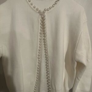 Commense Cream Cardigan with Pearl Accents